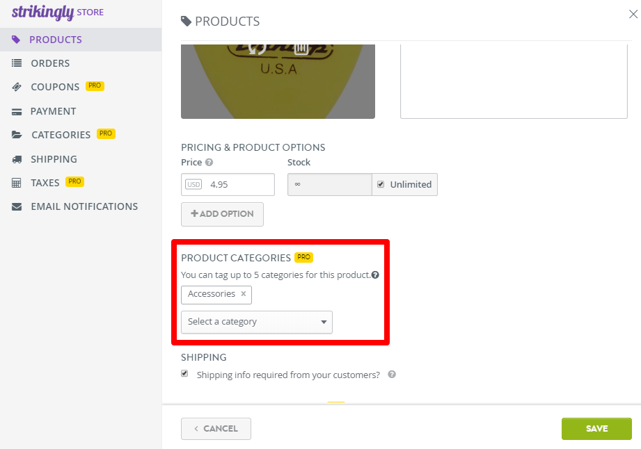 Showing product category tags in Strikingly editor Showing product category tags in Strikingly editor
